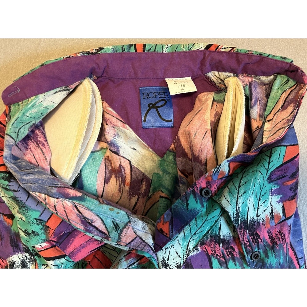 80's Roper Western Shirt Womens Sz 7/8 Rodeo Cowboy Feathers Cape Design USA - Picture 10 of 14